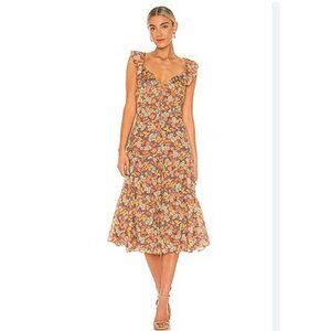 Veronica Beard Malgosia Floral-Print Button-Front Ruffle Midi Dress Size 2